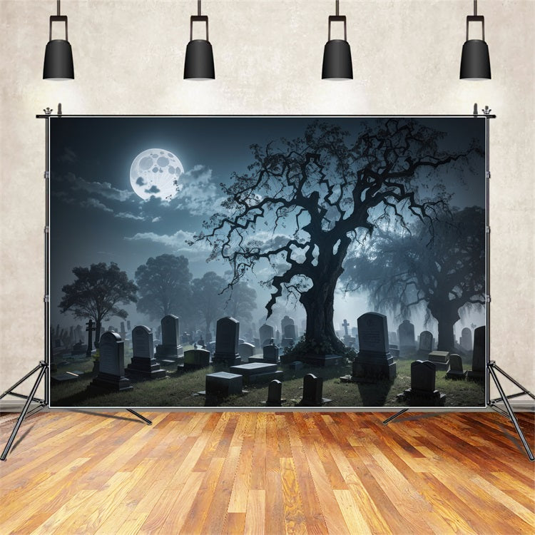 Halloween Backdrops Tombstones Foggy Graveyard Backdrop UK BRP10-185