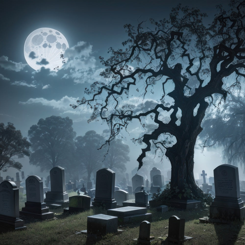 Halloween Backdrops Tombstones Foggy Graveyard Backdrop UK BRP10-185