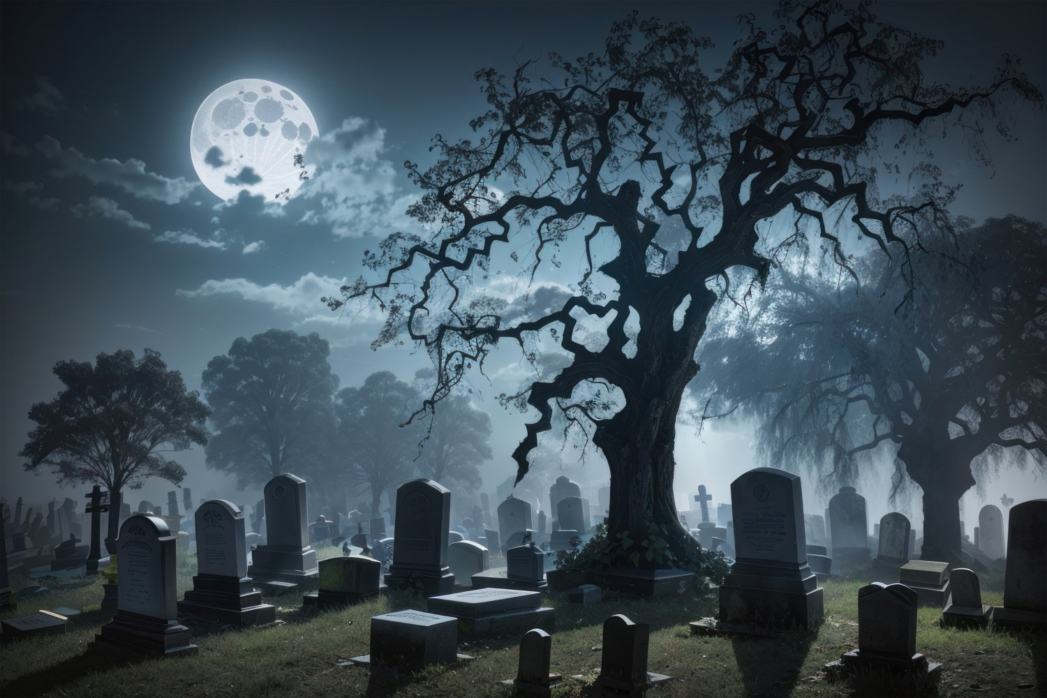 Halloween Backdrops Tombstones Foggy Graveyard Backdrop UK BRP10-185