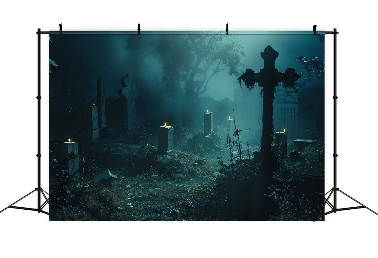 Halloween Backdrops Photography Graveyard Path Lit Candles Backdrop UK BRP10-188