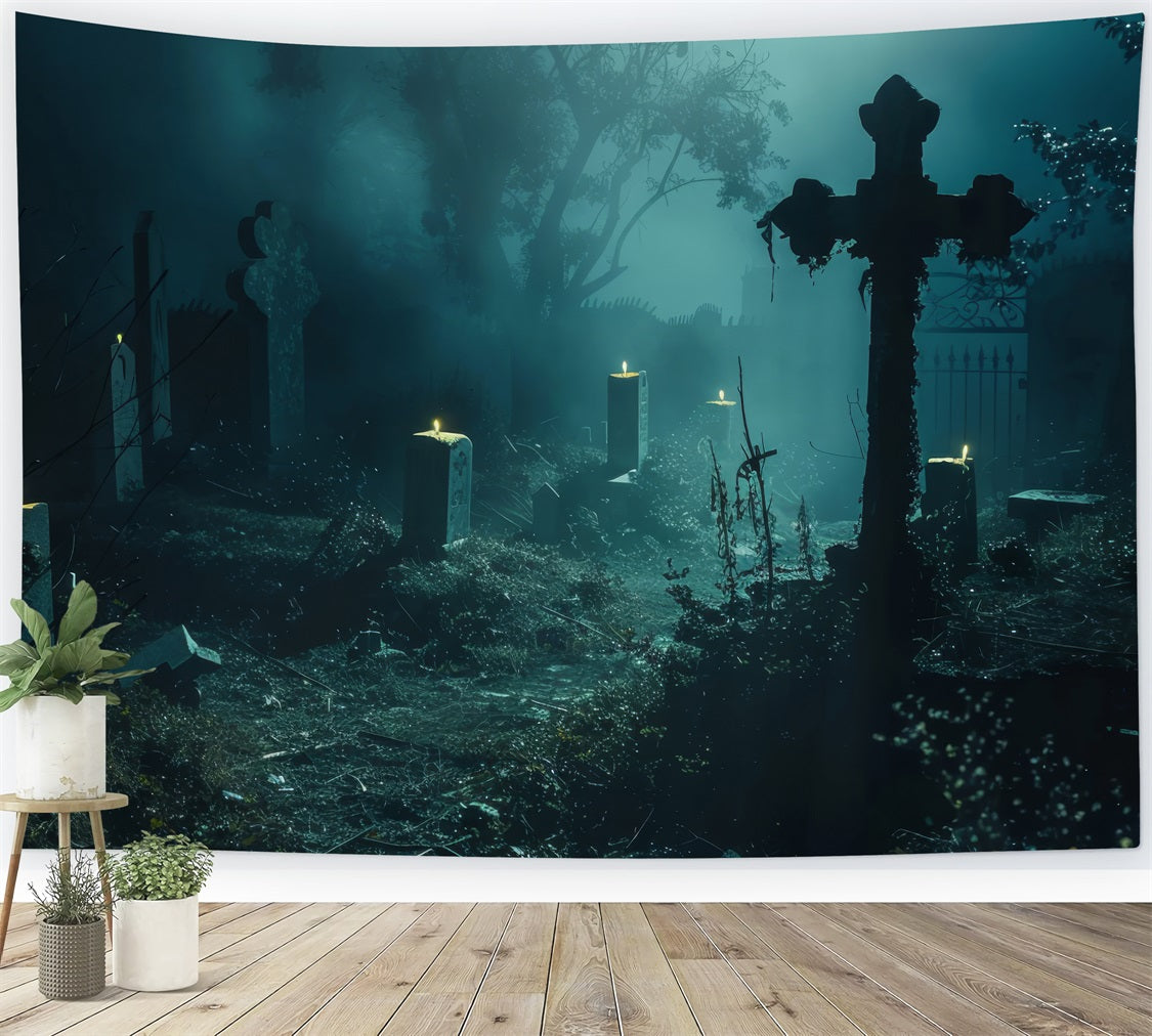 Halloween Backdrops Photography Graveyard Path Lit Candles Backdrop UK BRP10-188