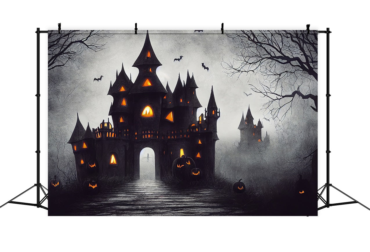 Halloween Picture Backdrop Spooky Castle Bats Pumpkins Backdrop UK BRP10-189