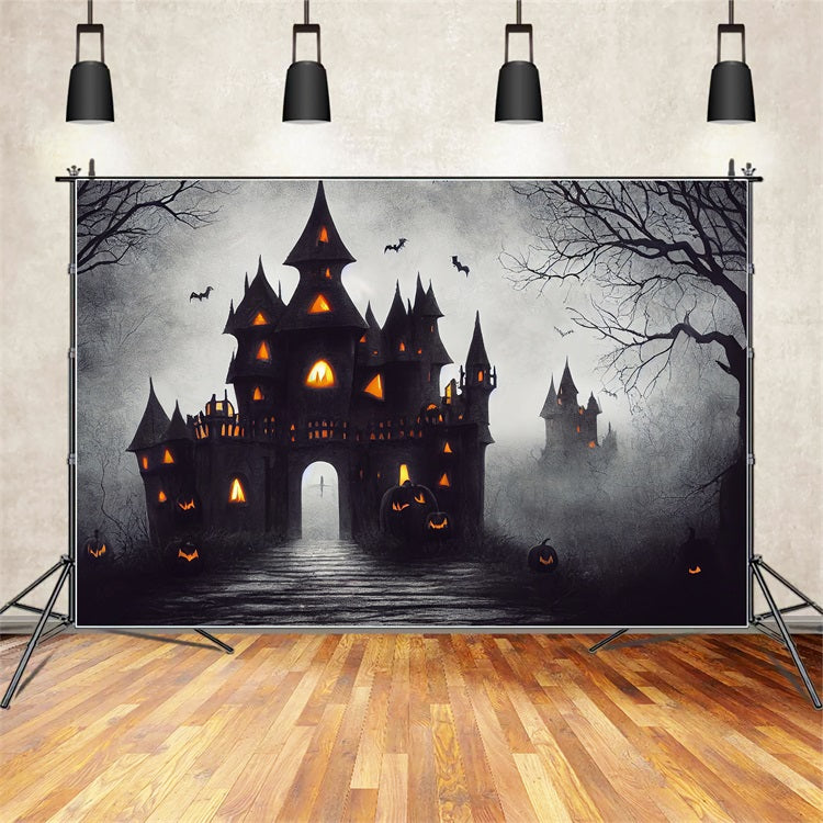 Halloween Picture Backdrop Spooky Castle Bats Pumpkins Backdrop UK BRP10-189