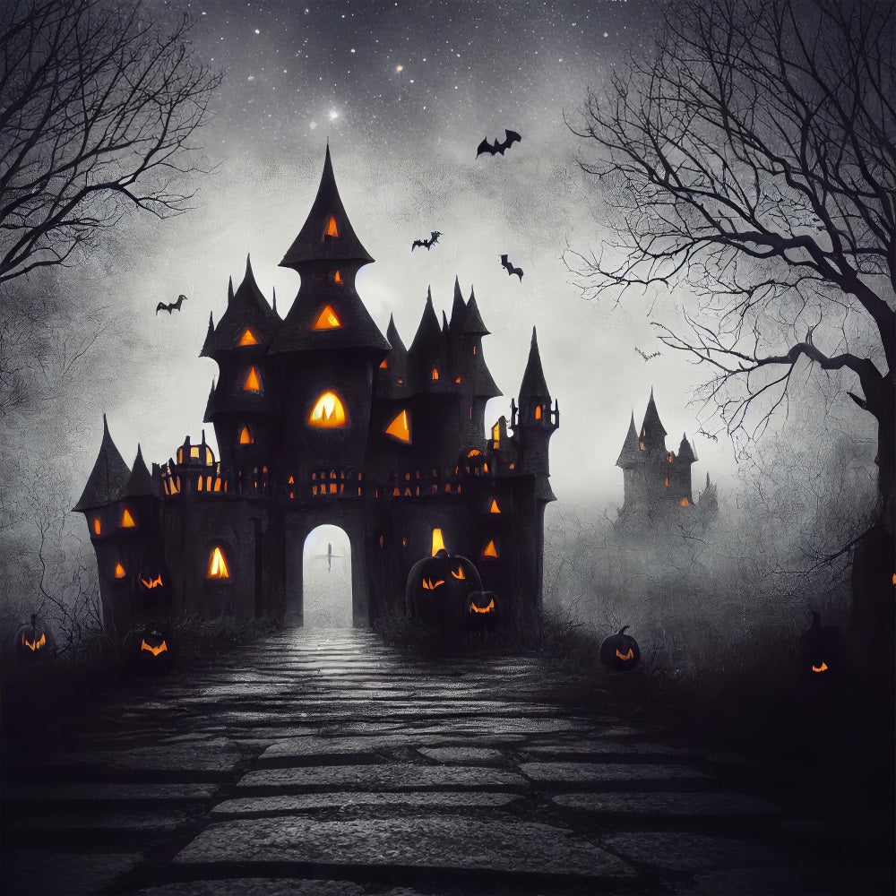 Halloween Picture Backdrop Spooky Castle Bats Pumpkins Backdrop UK BRP10-189