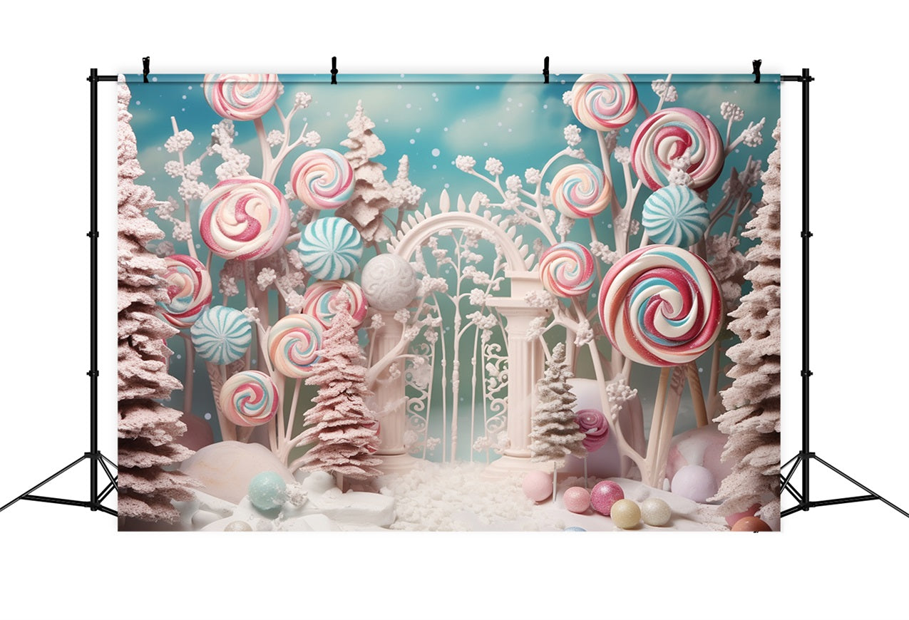 Winter Fairy Tale Candy Forest Colorful Lollipops Backdrop UK BRP10-19