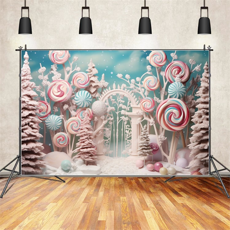 Winter Fairy Tale Candy Forest Colorful Lollipops Backdrop UK BRP10-19