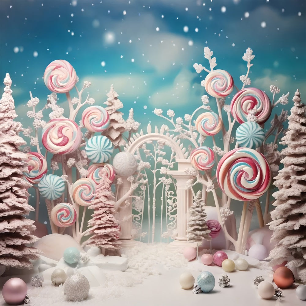 Winter Fairy Tale Candy Forest Colorful Lollipops Backdrop UK BRP10-19