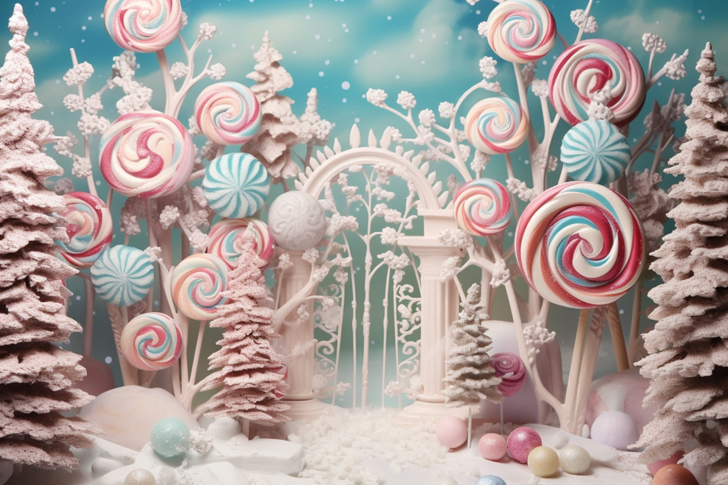 Winter Fairy Tale Candy Forest Colorful Lollipops Backdrop UK BRP10-19