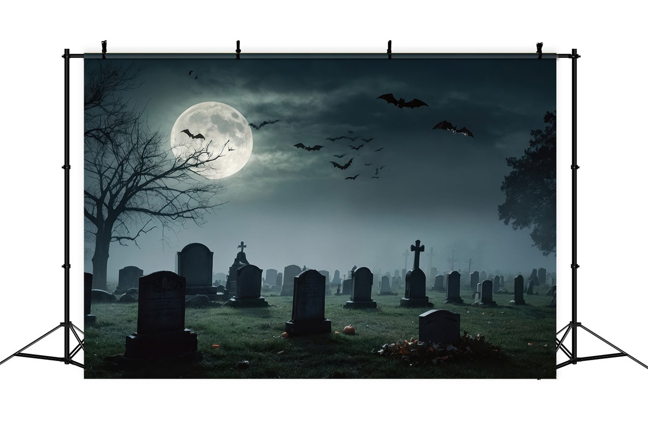 Halloween Backdrop Photography Full Moon Graveyard Bats Backdrop UK BRP10-191