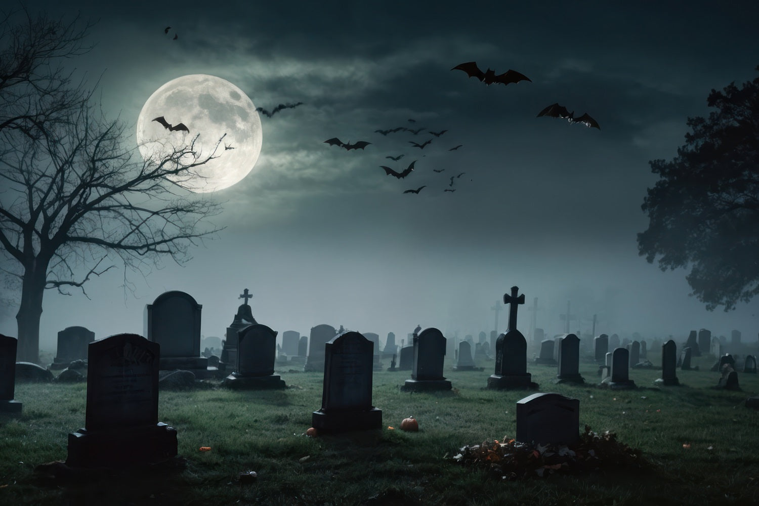 Halloween Backdrop Photography Full Moon Graveyard Bats Backdrop UK BRP10-191