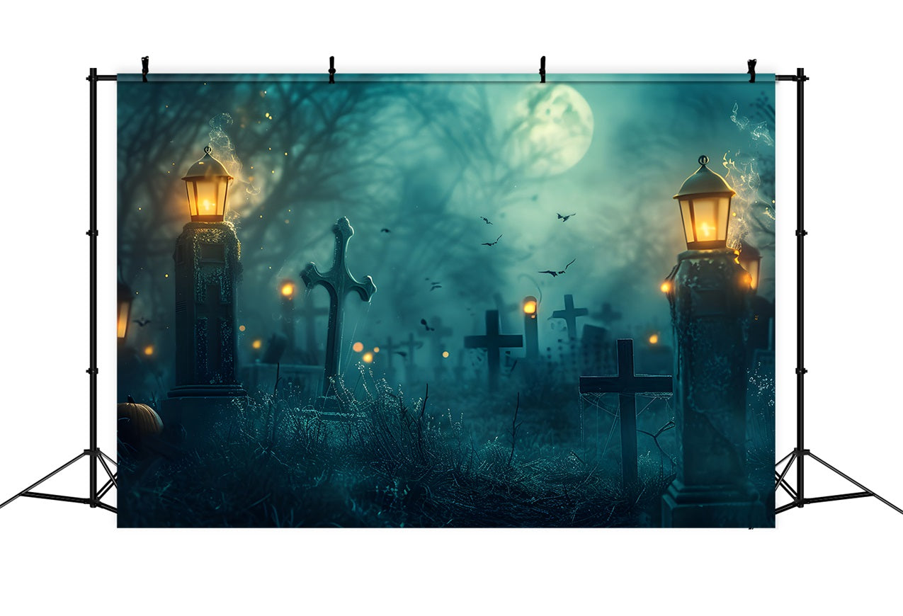 Halloween Backdrop Ideas Cemetery Bats Lantern Lights Backdrop UK BRP10-192