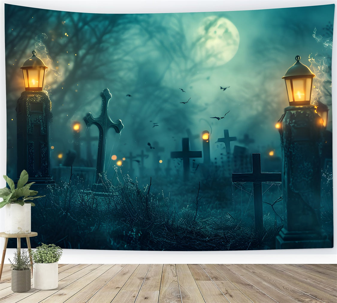 Halloween Backdrop Ideas Cemetery Bats Lantern Lights Backdrop UK BRP10-192