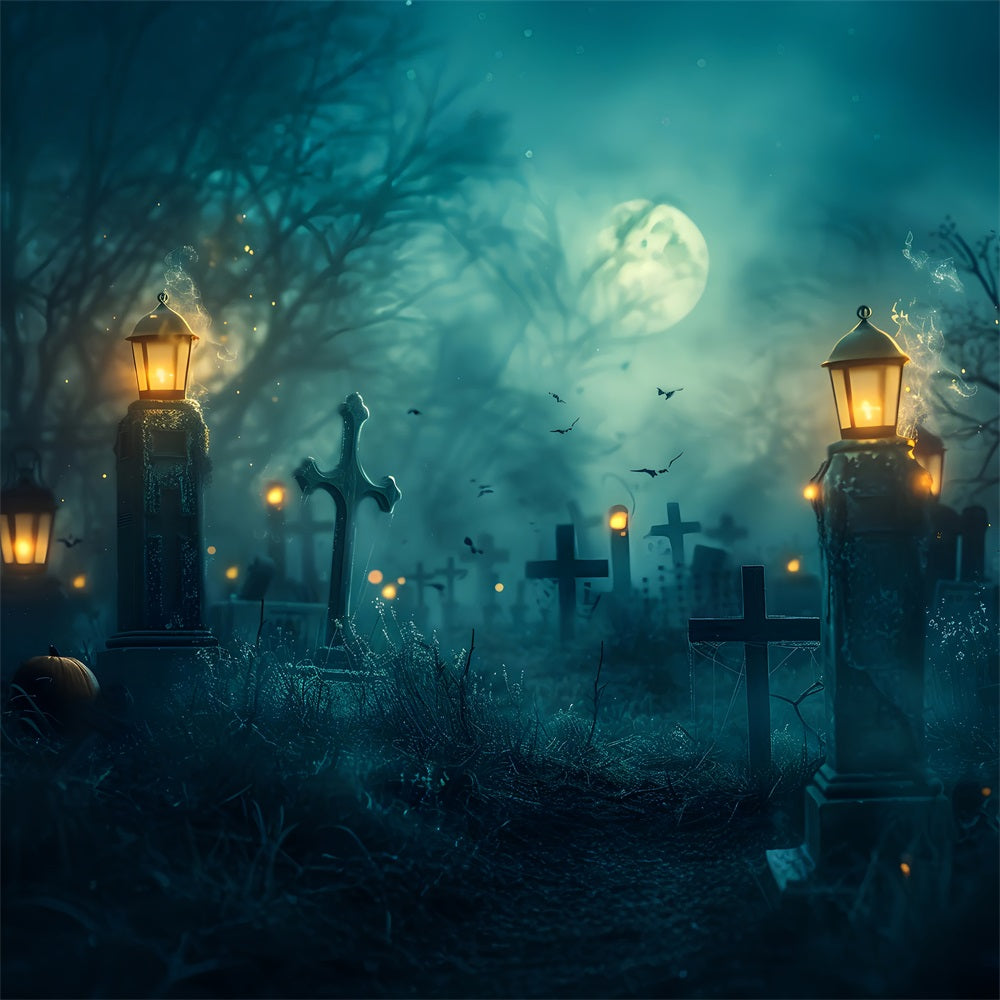 Halloween Backdrop Ideas Cemetery Bats Lantern Lights Backdrop UK BRP10-192