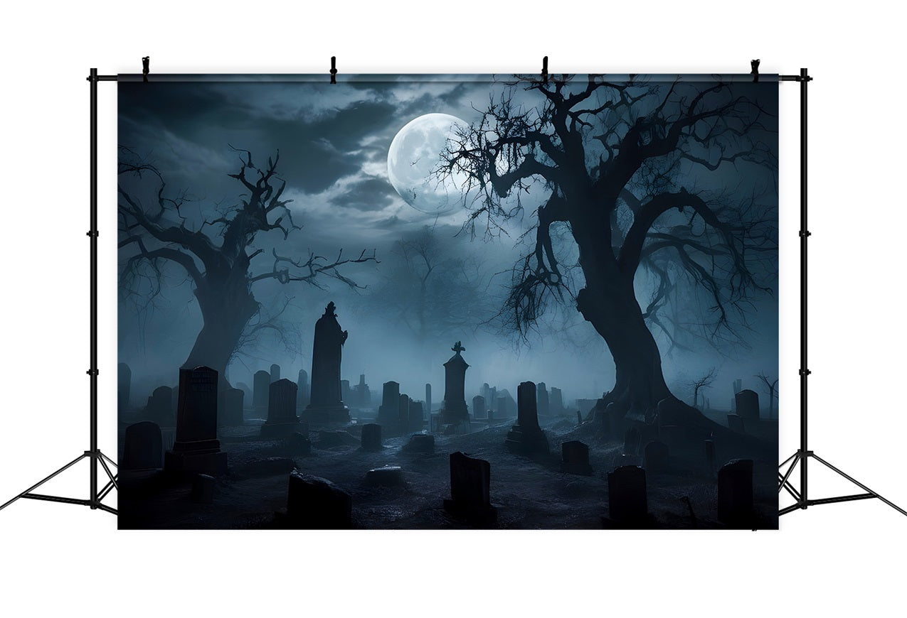 Halloween Photo Backdrop Foggy Graveyard Twisted Trees Backdrop UK BRP10-194