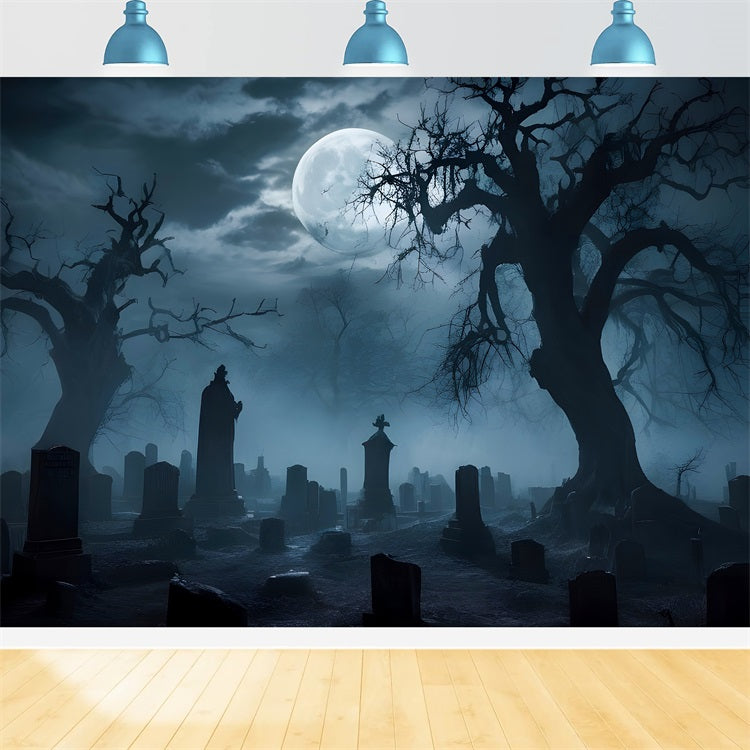 Halloween Photo Backdrop Foggy Graveyard Twisted Trees Backdrop UK BRP10-194