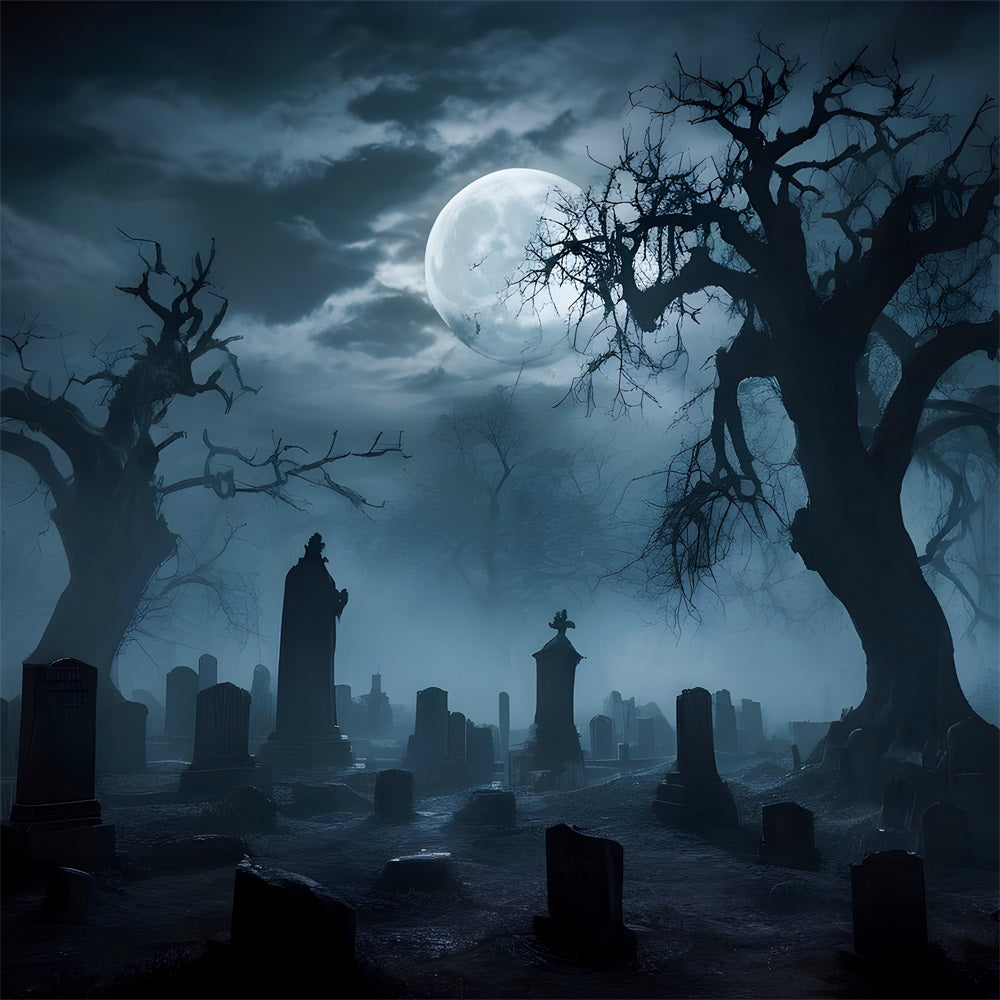 Halloween Photo Backdrop Foggy Graveyard Twisted Trees Backdrop UK BRP10-194