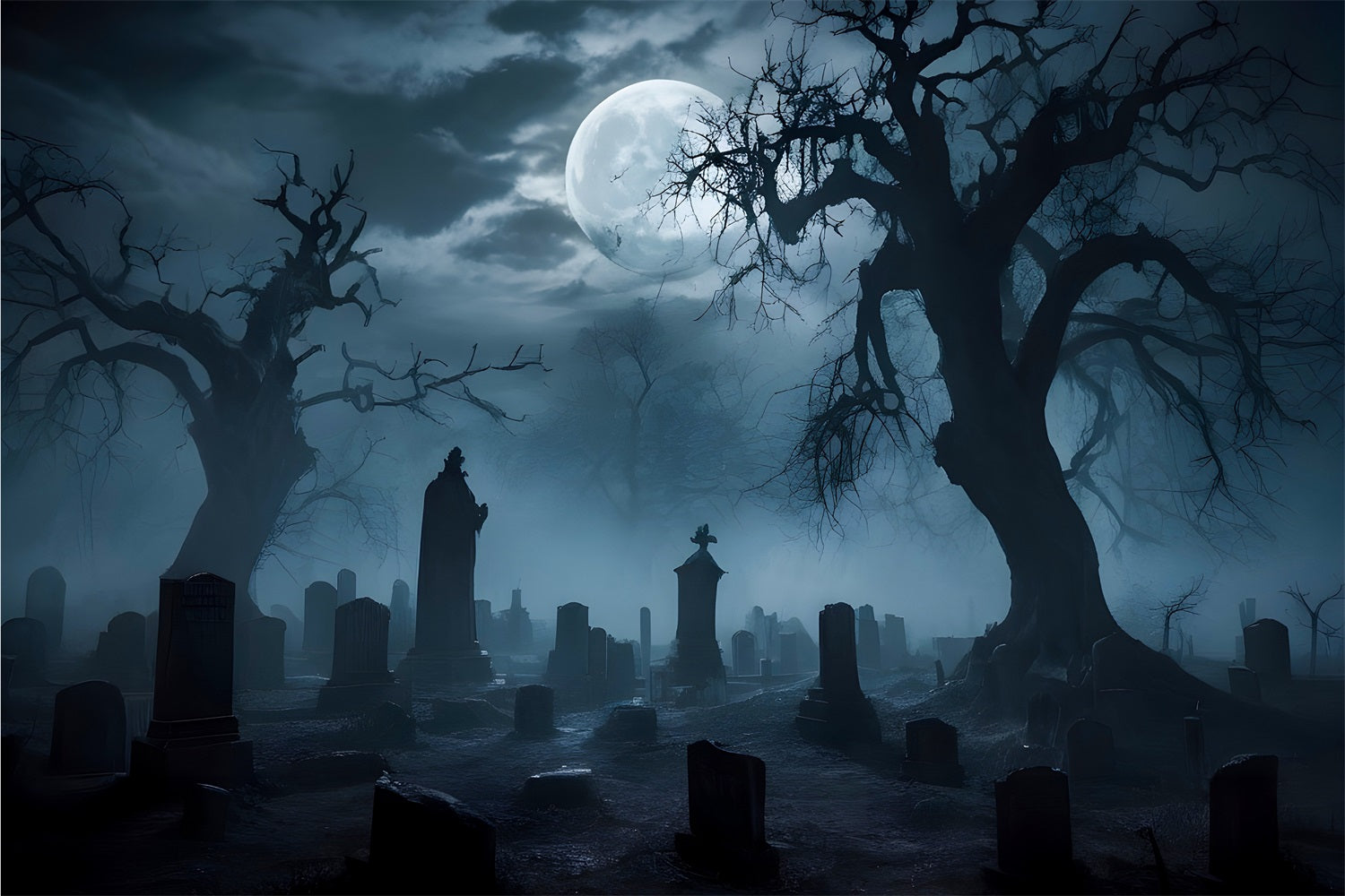 Halloween Photo Backdrop Foggy Graveyard Twisted Trees Backdrop UK BRP10-194