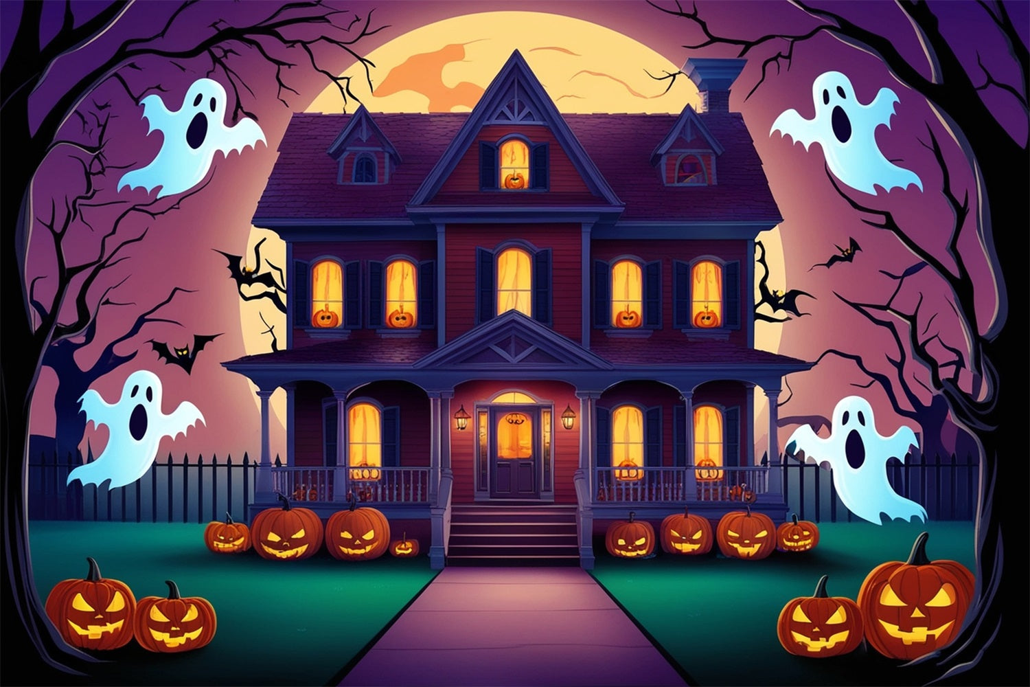 Halloween Photography Backdrop Haunted House Ghosts Bats Backdrop UK BRP10-197