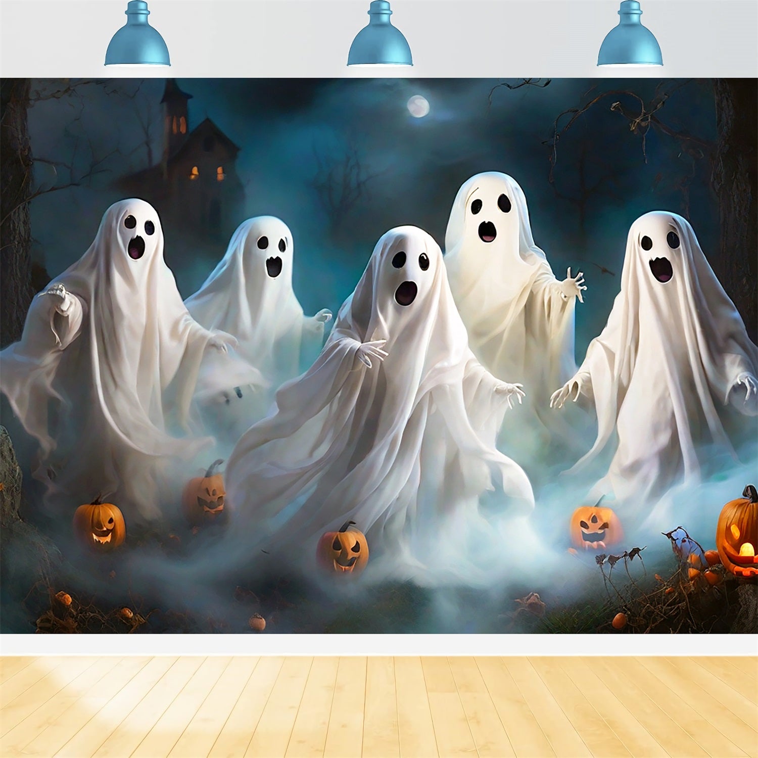 Backdrop For Halloween Ghosts Lanterns Fog Backdrop UK BRP10-198