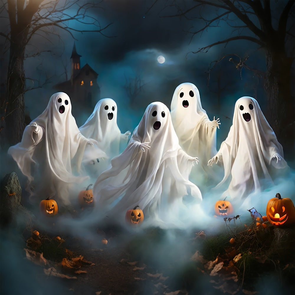 Backdrop For Halloween Ghosts Lanterns Fog Backdrop UK BRP10-198