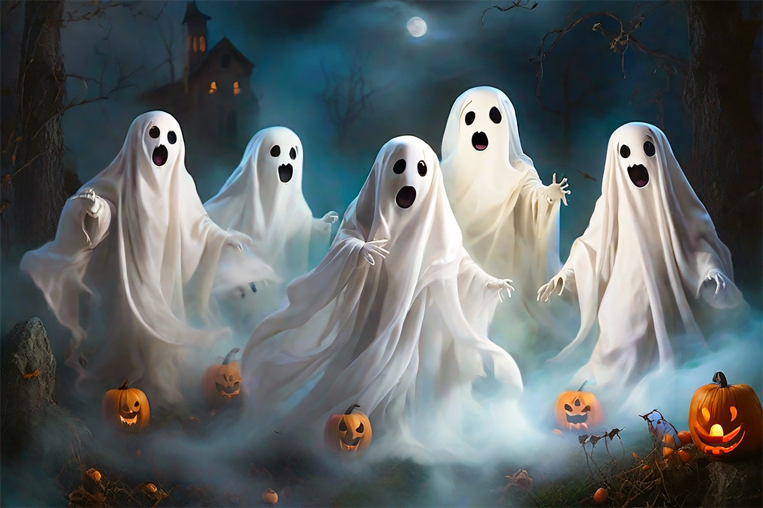 Backdrop For Halloween Ghosts Lanterns Fog Backdrop UK BRP10-198