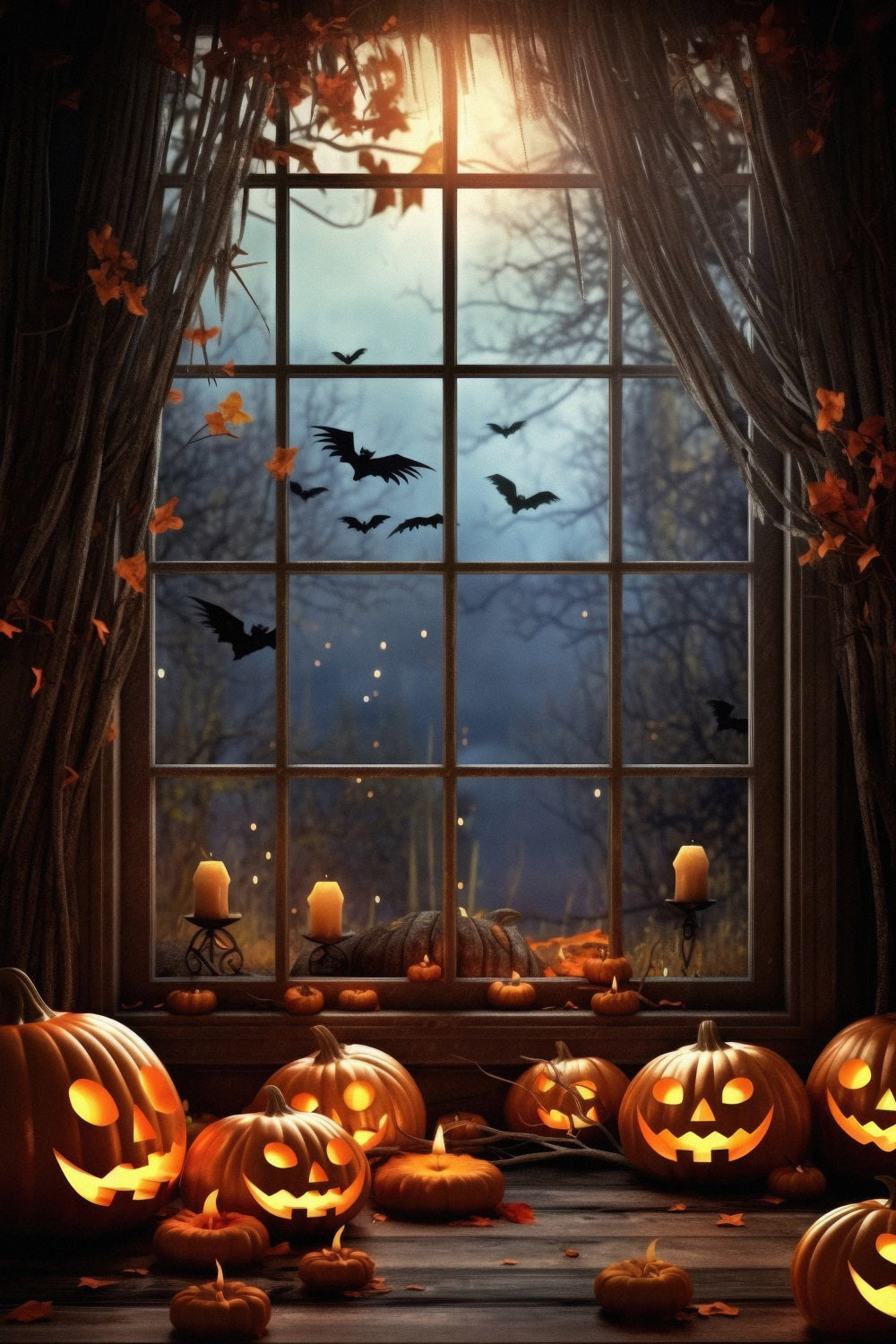 Scary Halloween Photo Backdrop Bats Haunted Window Backdrop UK BRP10-200