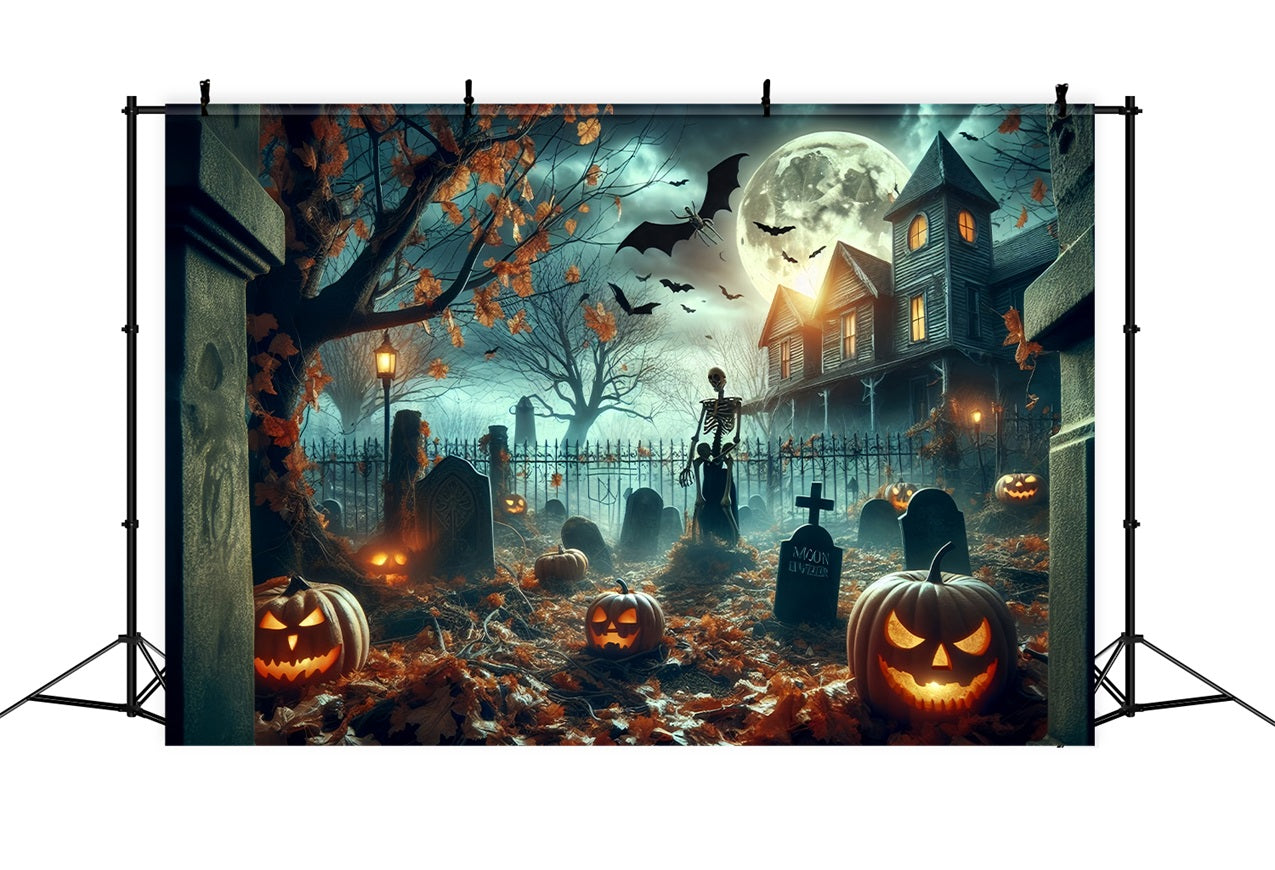 Photography Backdrops Halloween Haunted Cemetery Night Moon Backdrop UK BRP10-201