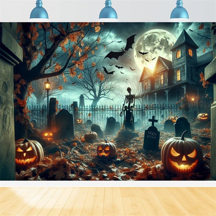 Photography Backdrops Halloween Haunted Cemetery Night Moon Backdrop UK BRP10-201