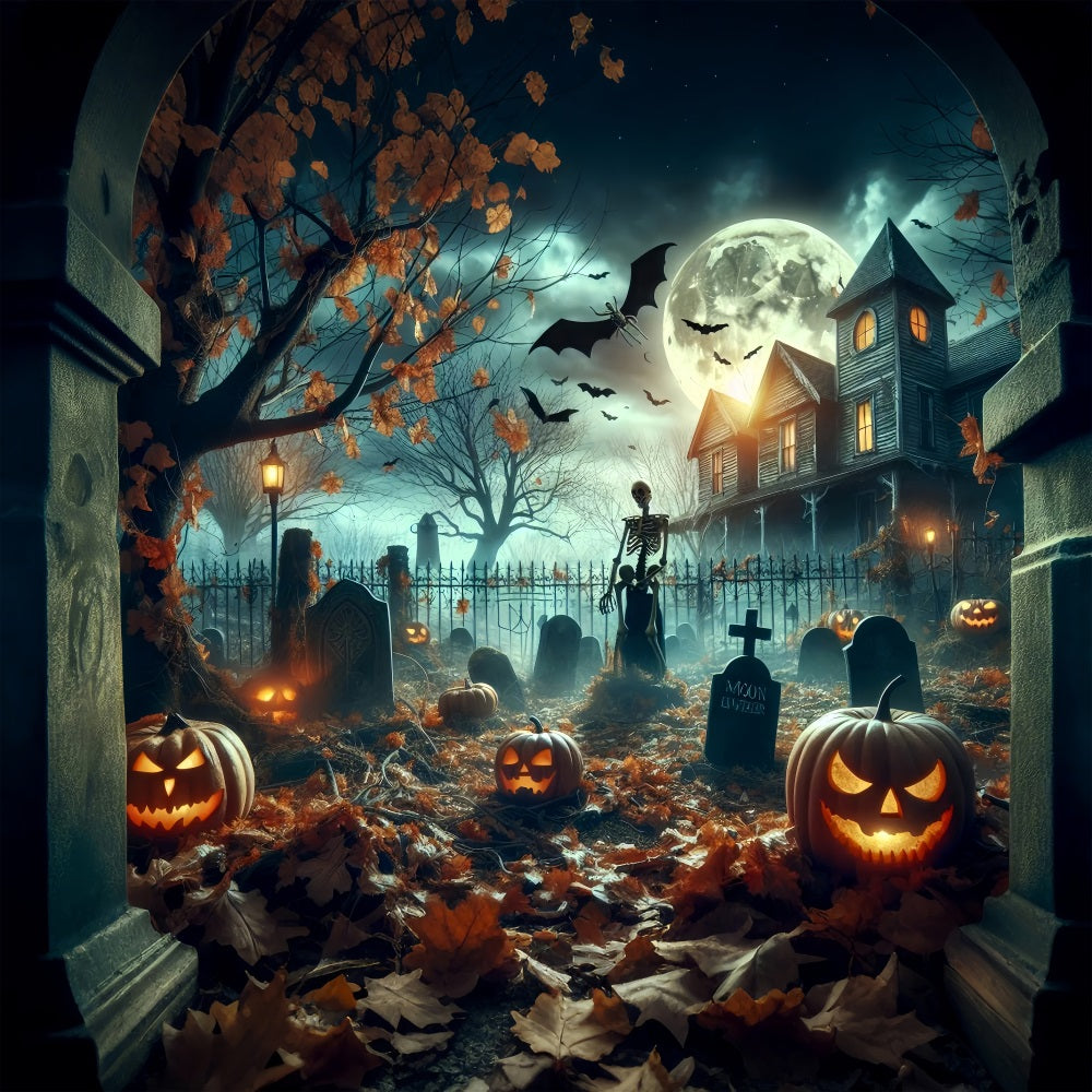 Photography Backdrops Halloween Haunted Cemetery Night Moon Backdrop UK BRP10-201