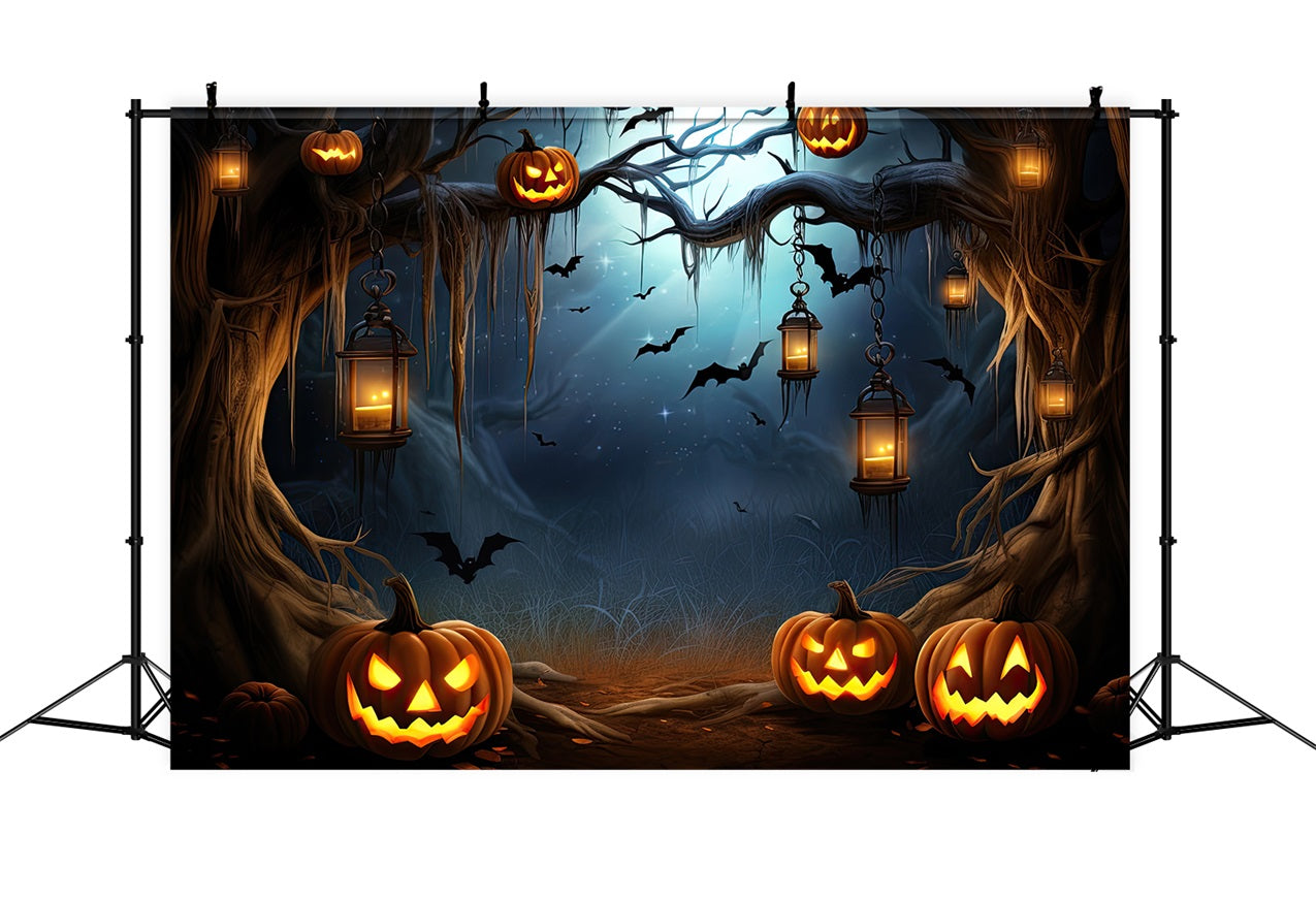 Photo Backdrop Halloween Spooky Forest Pumpkins Bats Backdrop UK BRP10-203