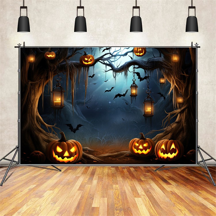 Photo Backdrop Halloween Spooky Forest Pumpkins Bats Backdrop UK BRP10-203