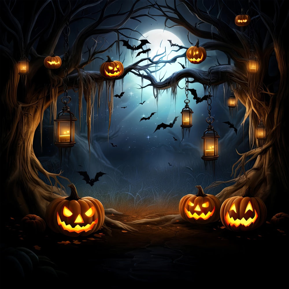 Photo Backdrop Halloween Spooky Forest Pumpkins Bats Backdrop UK BRP10-203