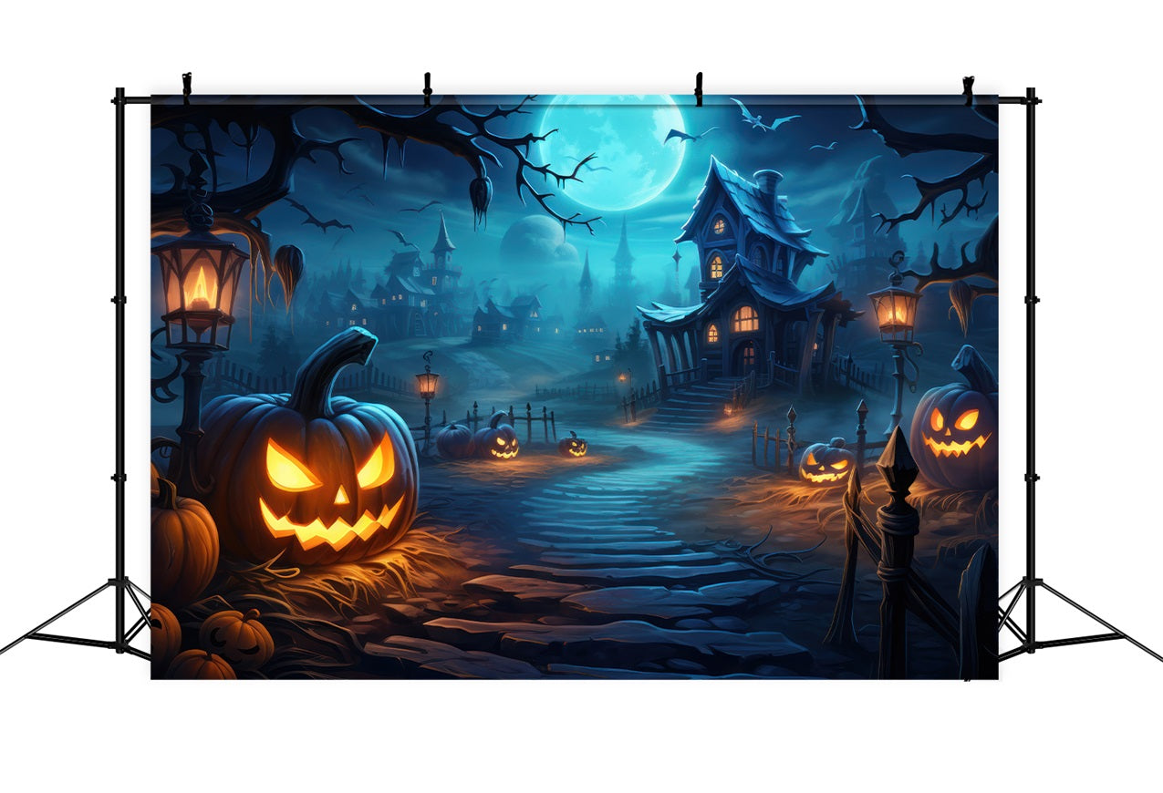 Halloween Village Backdrop Pumpkins Bats Backdrop UK BRP10-204