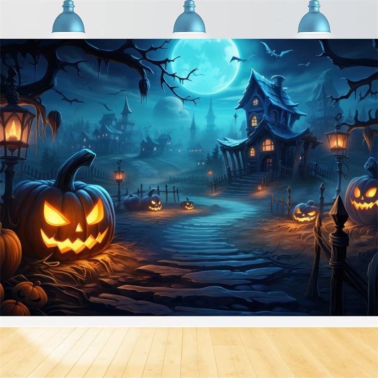 Halloween Village Backdrop Pumpkins Bats Backdrop UK BRP10-204