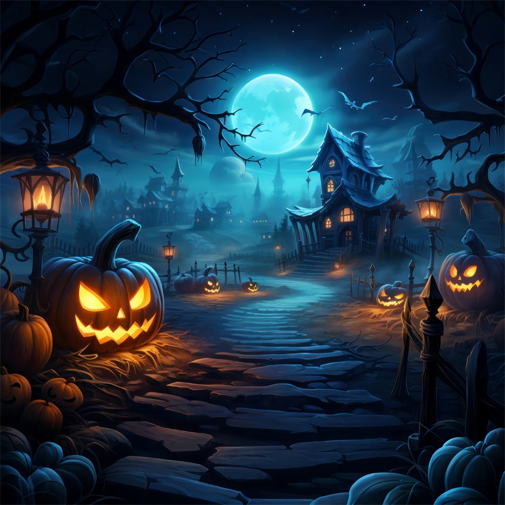 Halloween Village Backdrop Pumpkins Bats Backdrop UK BRP10-204