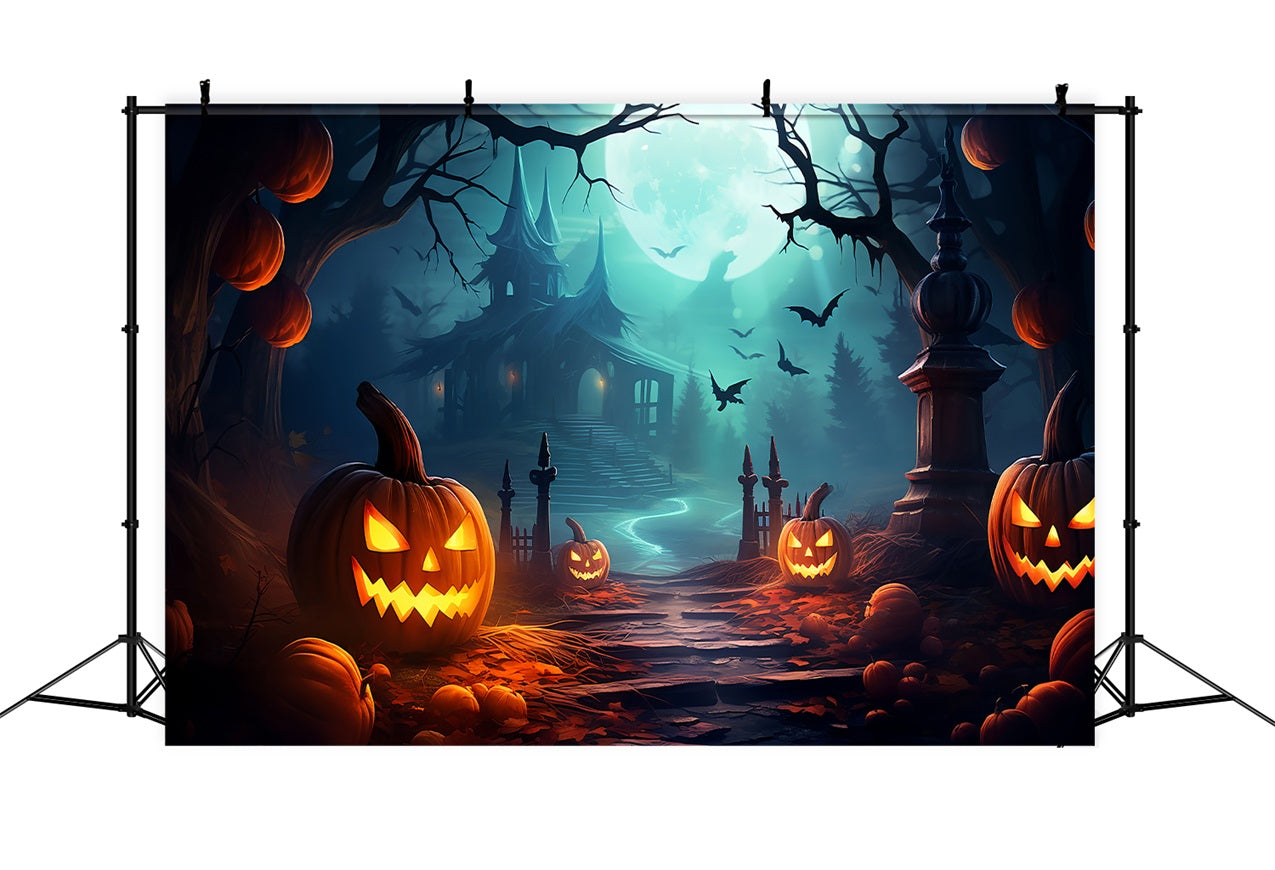 Scary Backdrops Halloween Haunted Pathway Full Moon Backdrop UK BRP10-205