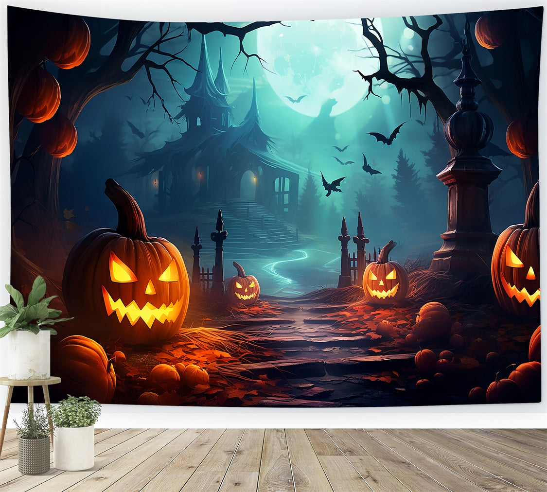 Scary Backdrops Halloween Haunted Pathway Full Moon Backdrop UK BRP10-205