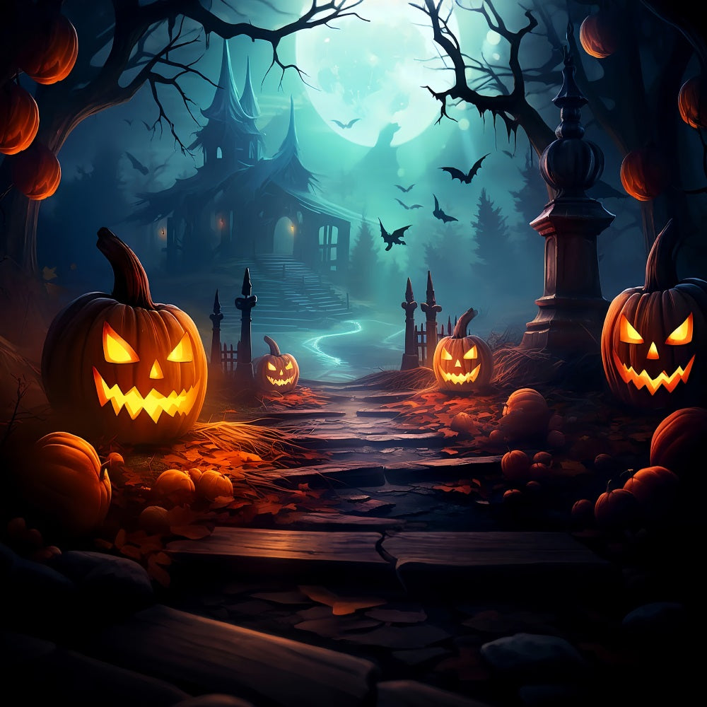 Scary Backdrops Halloween Haunted Pathway Full Moon Backdrop UK BRP10-205