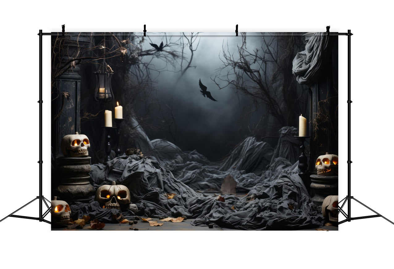 Halloween Photoshoot Backdrop Graveyard Path Lanterns Skulls Backdrop UK BRP10-208