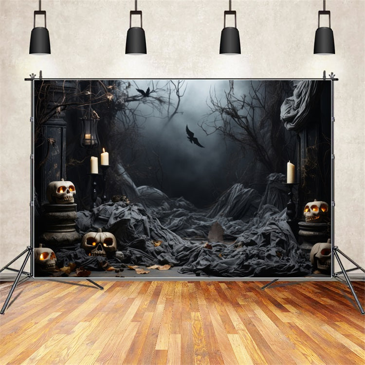 Halloween Photoshoot Backdrop Graveyard Path Lanterns Skulls Backdrop UK BRP10-208