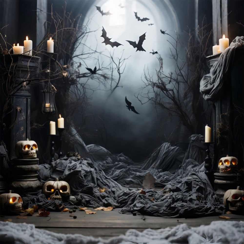 Halloween Photoshoot Backdrop Graveyard Path Lanterns Skulls Backdrop UK BRP10-208