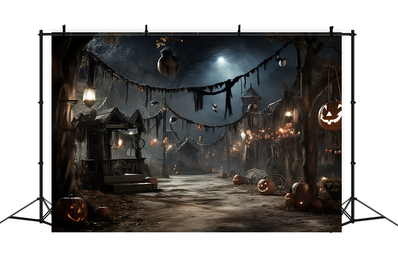 Halloween Village Backdrops Glowing Lanterns Pumpkins Backdrop UK BRP10-209