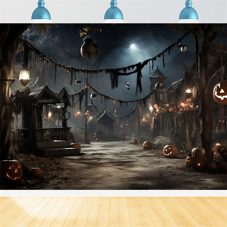 Halloween Village Backdrops Glowing Lanterns Pumpkins Backdrop UK BRP10-209