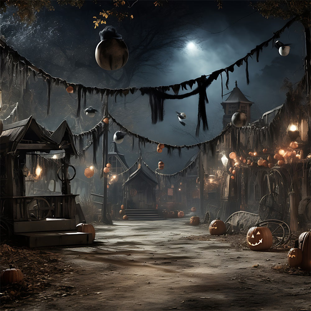 Halloween Village Backdrops Glowing Lanterns Pumpkins Backdrop UK BRP10-209