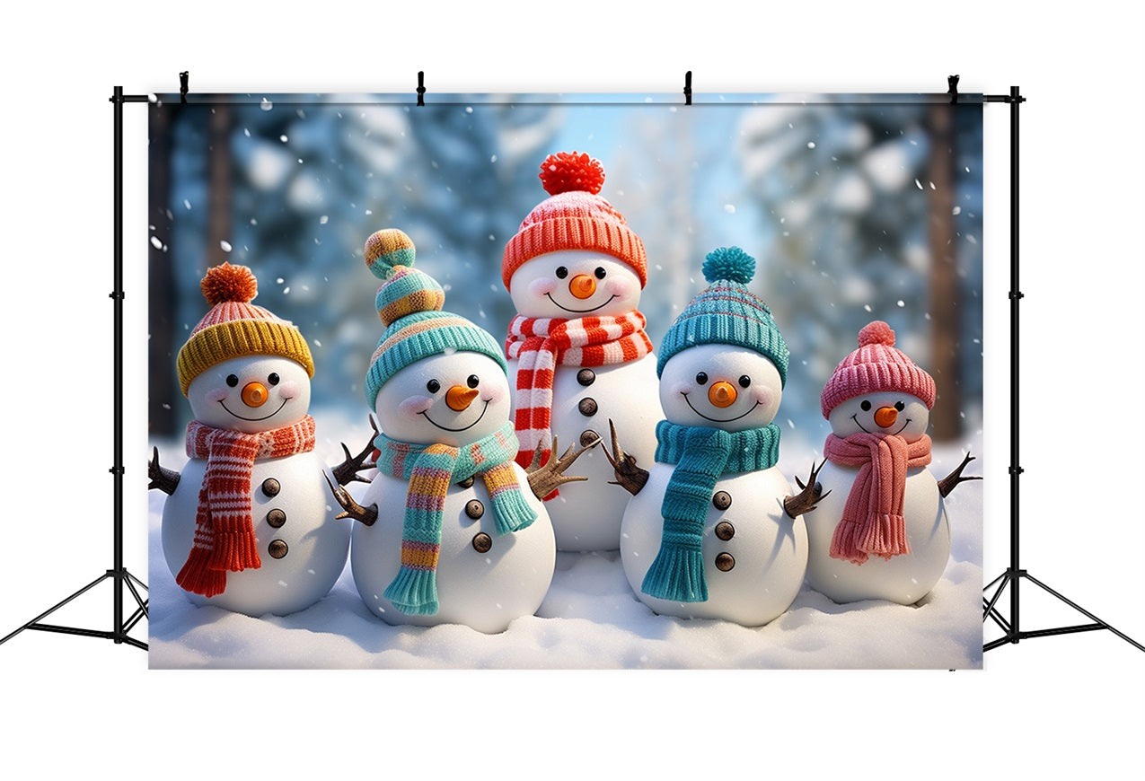 Winter Adorable Snowmen Bright Winter Hats Backdrop UK BRP10-21