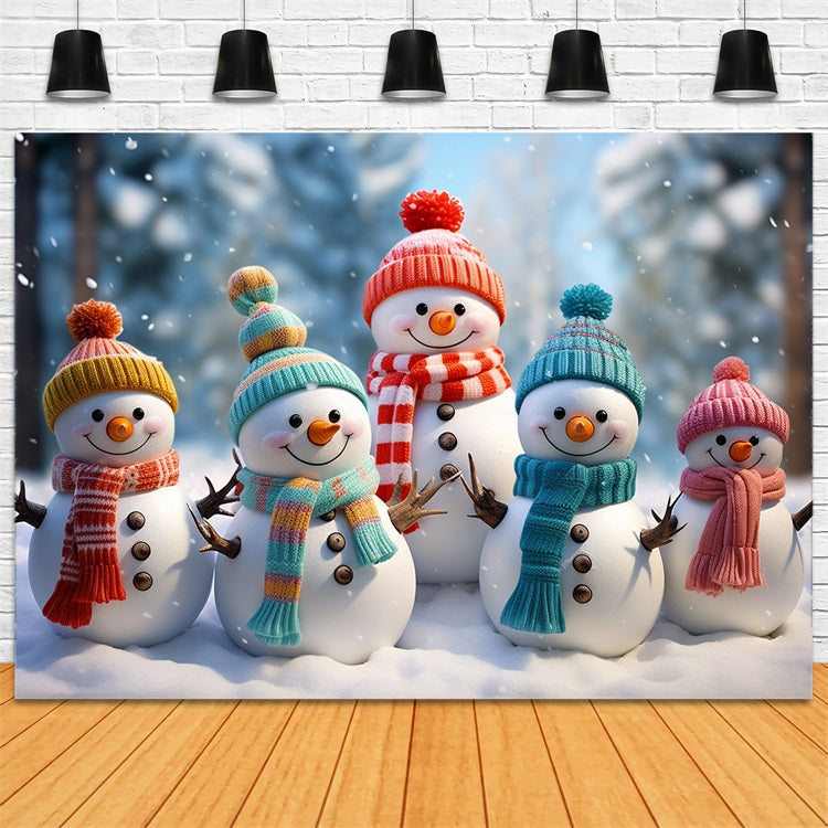 Winter Adorable Snowmen Bright Winter Hats Backdrop UK BRP10-21