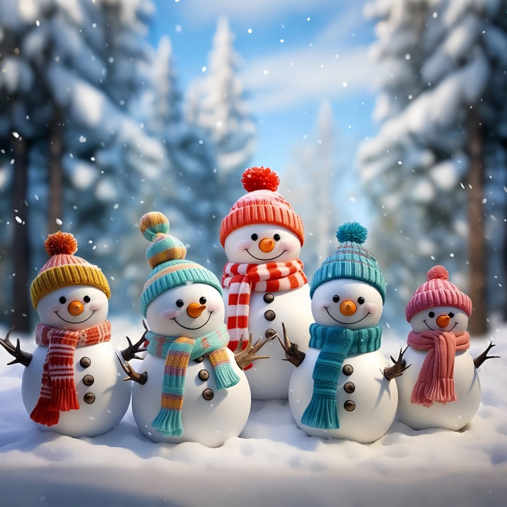 Winter Adorable Snowmen Bright Winter Hats Backdrop UK BRP10-21