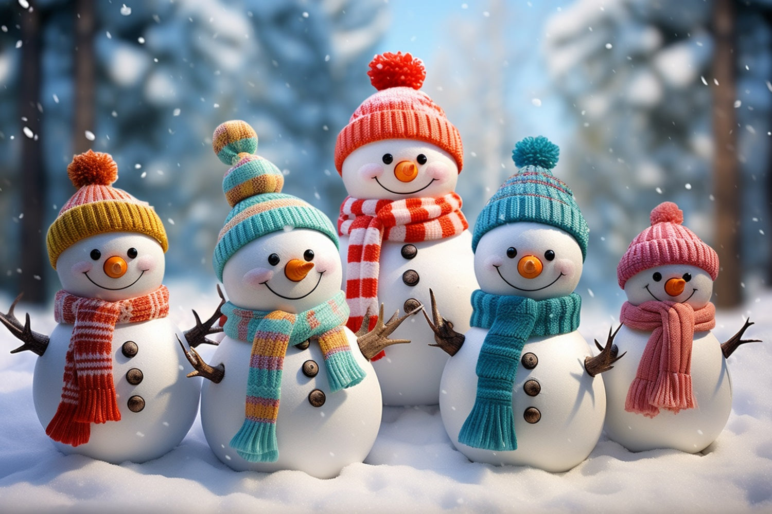 Winter Adorable Snowmen Bright Winter Hats Backdrop UK BRP10-21