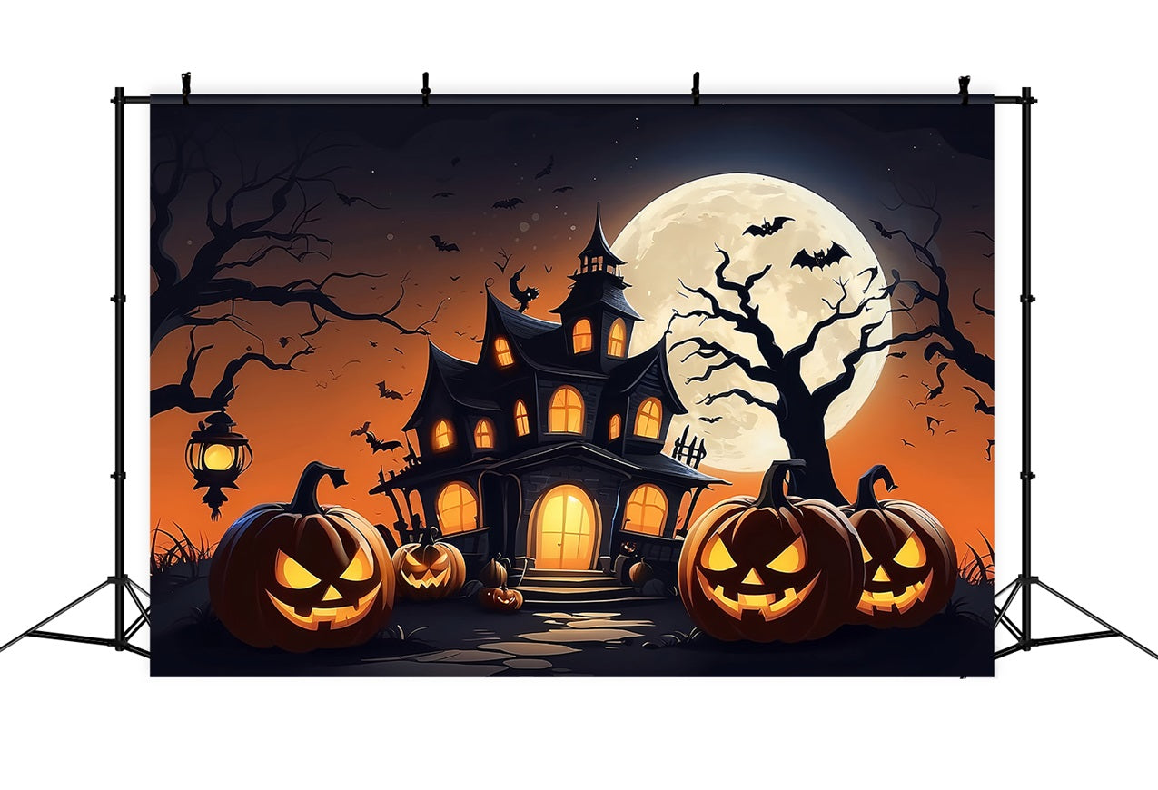 Halloween Party Backdrops Haunted House Full Moon Bats Backdrop UK BRP10-211