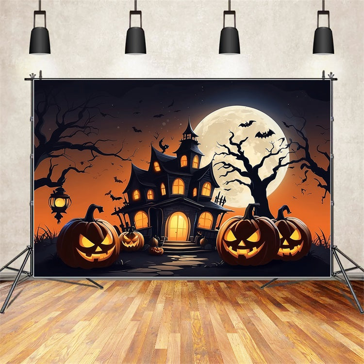 Halloween Party Backdrops Haunted House Full Moon Bats Backdrop UK BRP10-211